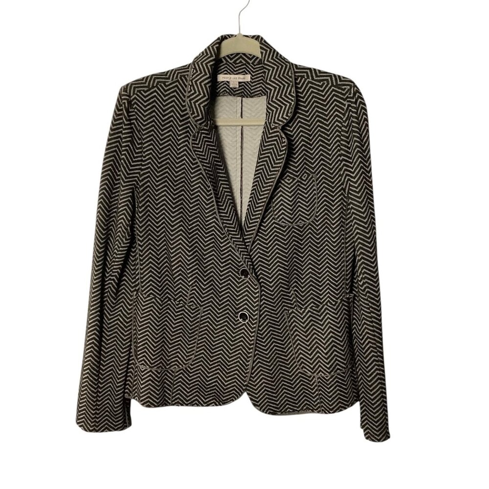 People Like Frank Black White Chevron Patterned Blazer Jacket Women Large